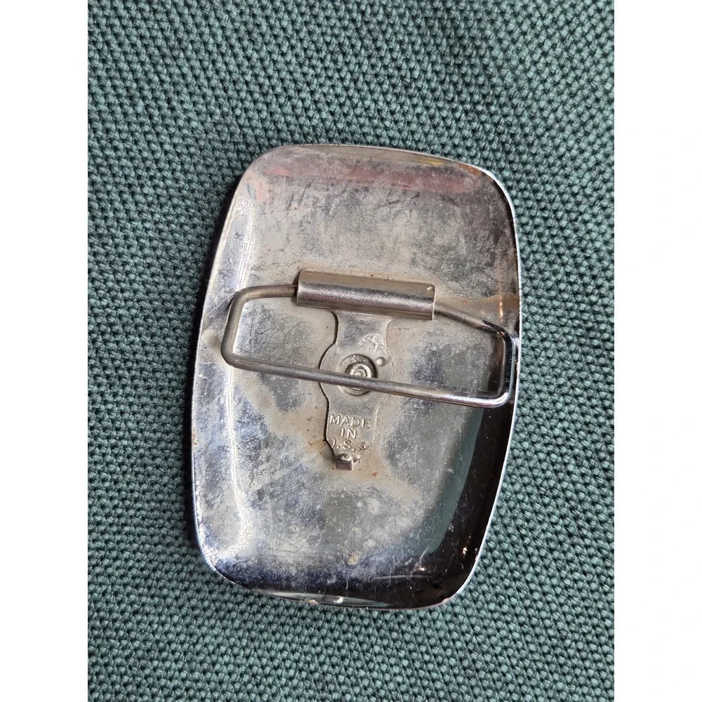 Vintage Chrome Brass Longhorn Steer Head Belt Buckle Made in USA